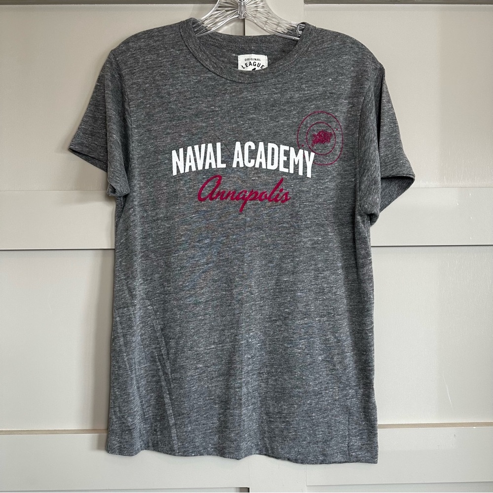 Original League Collegiate Naval Academy Shirt Short Sleeve Gray Top Womens XL
